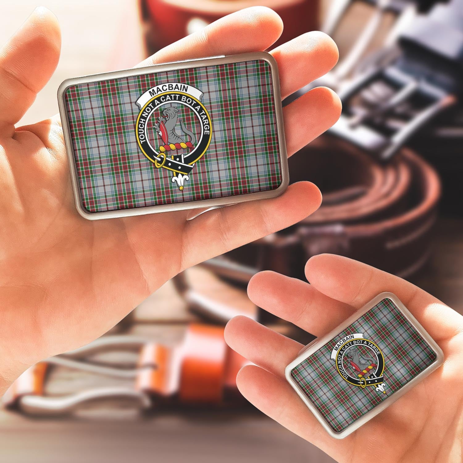 MacBain Dress Tartan Belt Buckles with Family Crest - Tartanvibesclothing