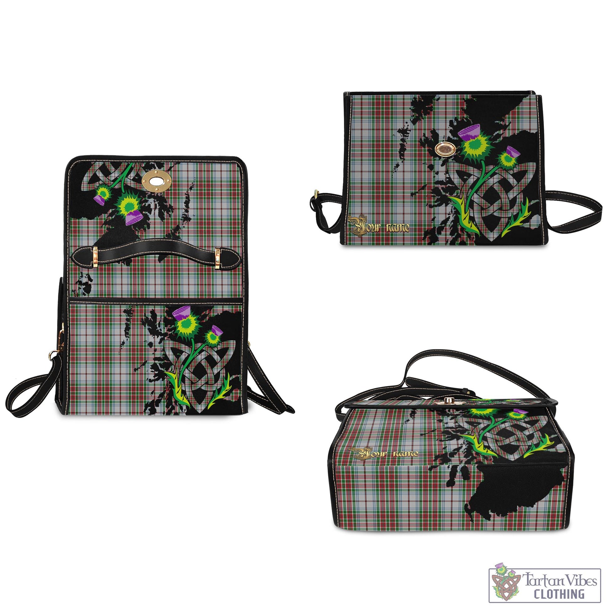 Tartan Vibes Clothing MacBain Dress Tartan Waterproof Canvas Bag with Scotland Map and Thistle Celtic Accents