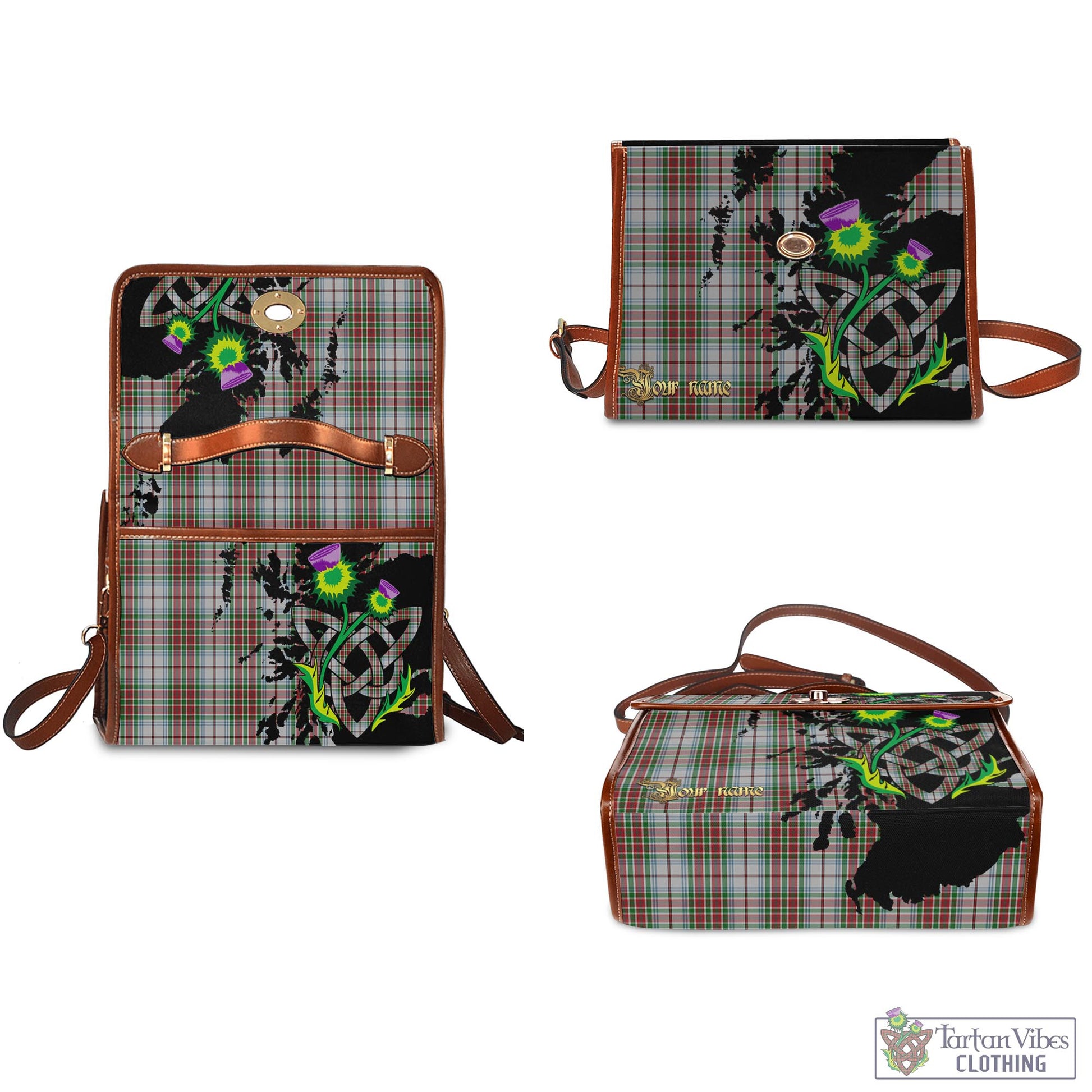 Tartan Vibes Clothing MacBain Dress Tartan Waterproof Canvas Bag with Scotland Map and Thistle Celtic Accents