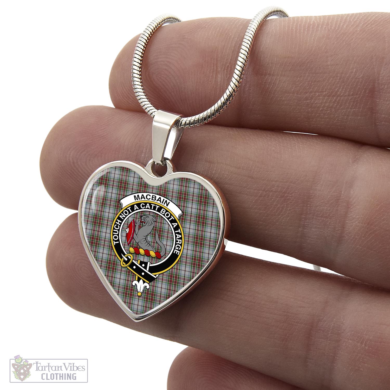 Tartan Vibes Clothing MacBain Dress Tartan Heart Necklace with Family Crest