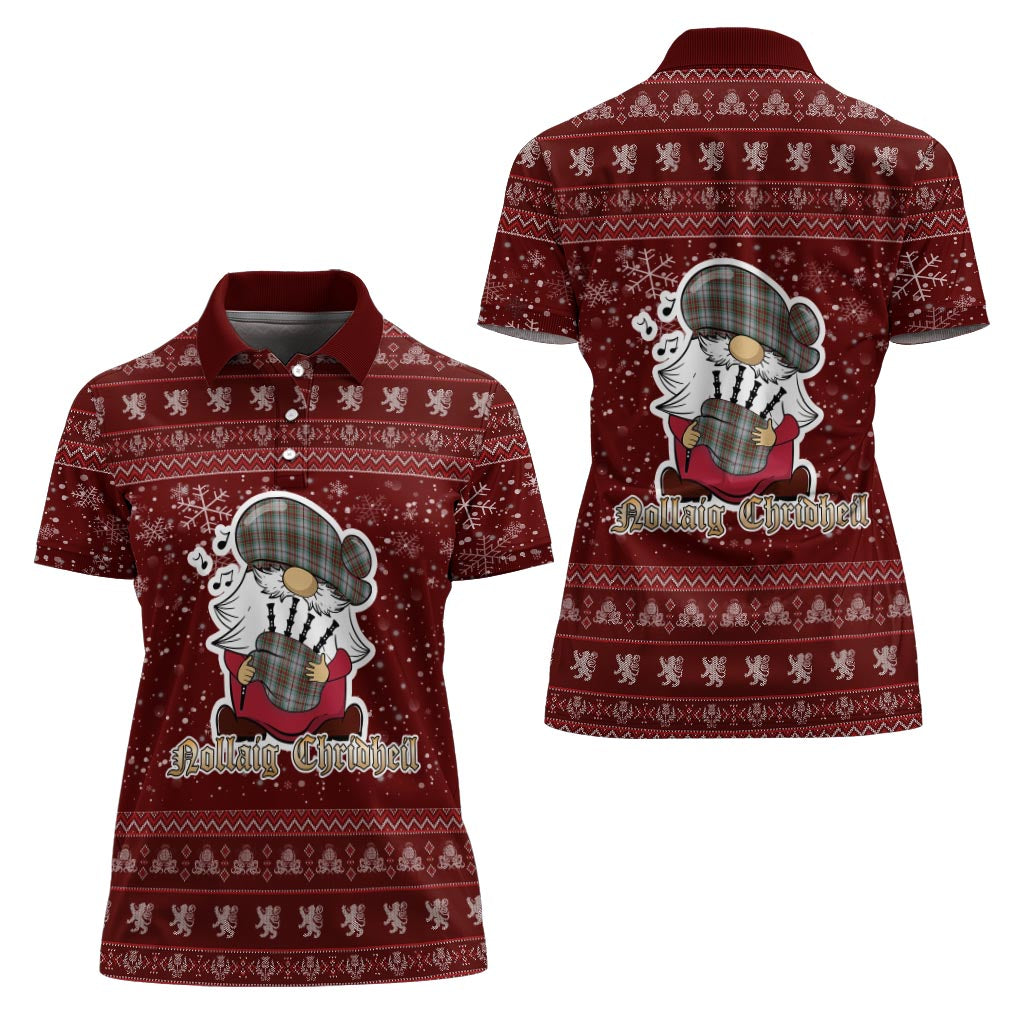 MacBain Dress Clan Christmas Family Polo Shirt with Funny Gnome Playing Bagpipes Women's Polo Shirt Red - Tartanvibesclothing