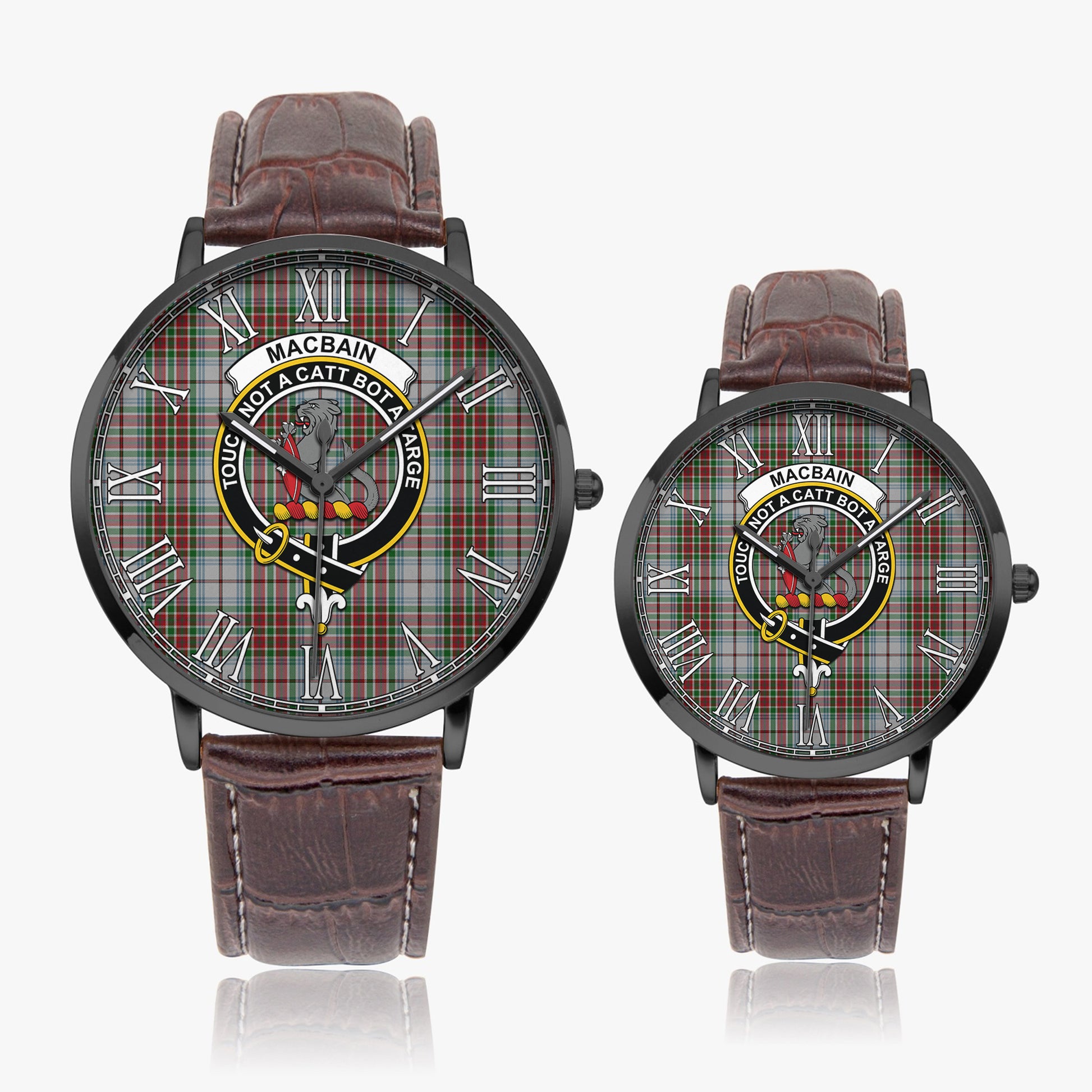 MacBain Dress Tartan Family Crest Leather Strap Quartz Watch - Tartanvibesclothing