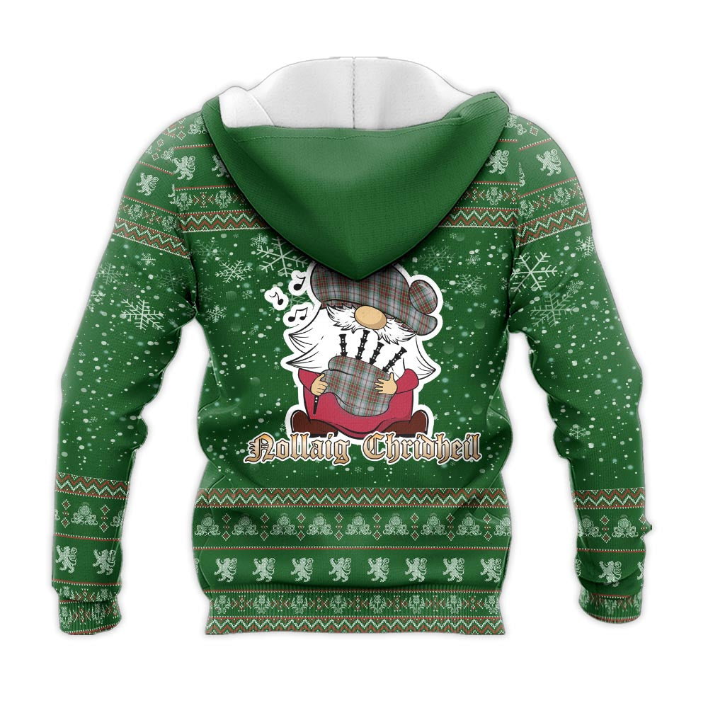MacBain Dress Clan Christmas Knitted Hoodie with Funny Gnome Playing Bagpipes - Tartanvibesclothing