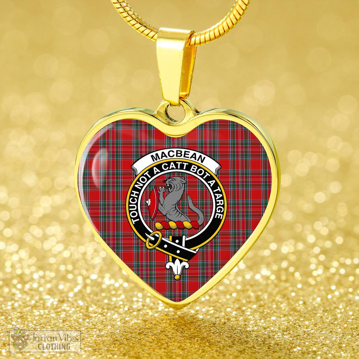 MacBean (MacBain) Tartan Heart Necklace with Family Crest - Tartan Vibes Clothing