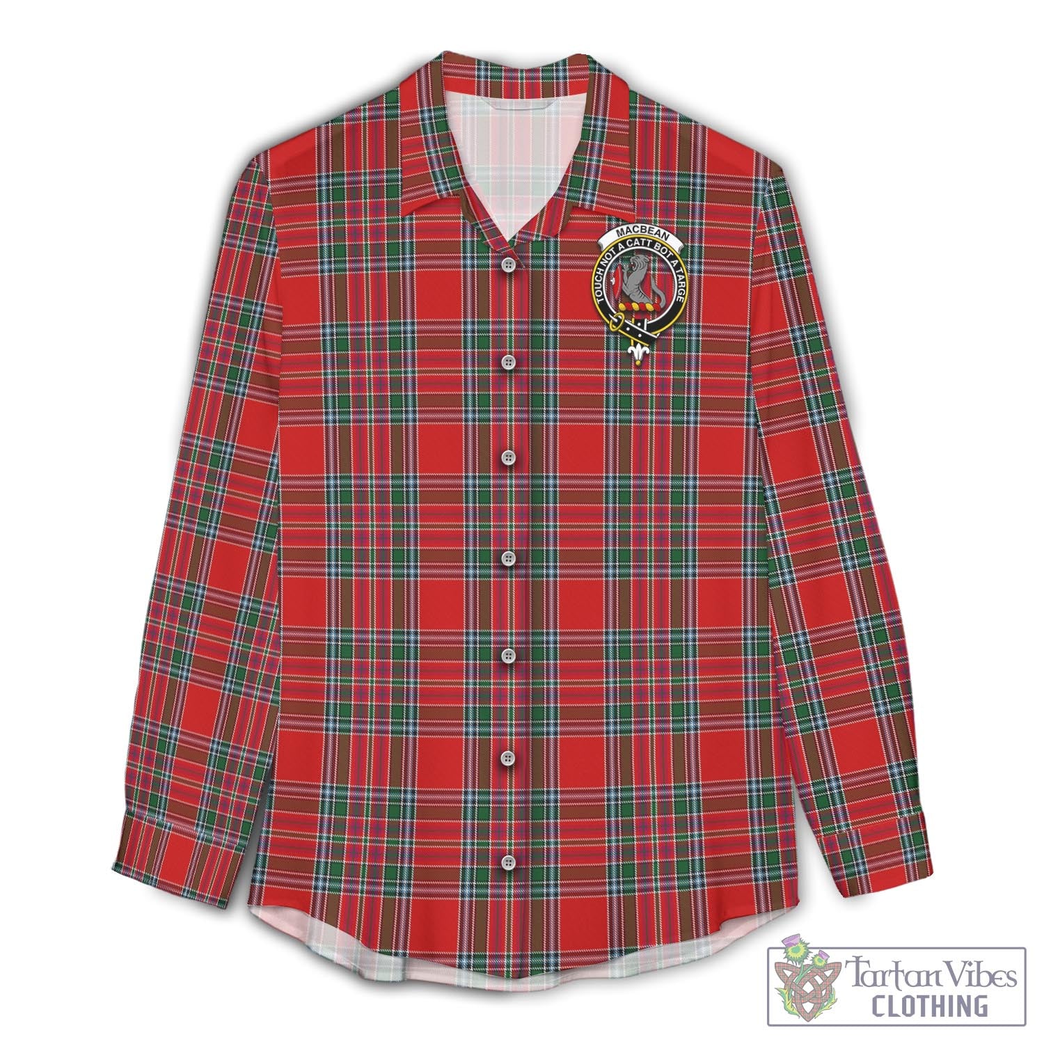 Tartan Vibes Clothing MacBean Tartan Womens Casual Shirt with Family Crest