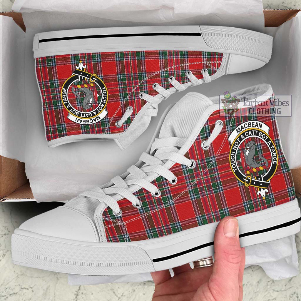 MacBean (MacBain) Tartan High Top Shoes with Family Crest Kid High Top - White Sole - Tartan Vibes Clothing