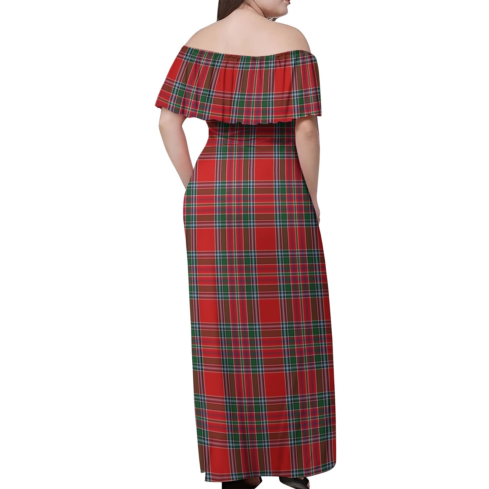 MacBean Tartan Off Shoulder Long Dress - Tartanvibesclothing