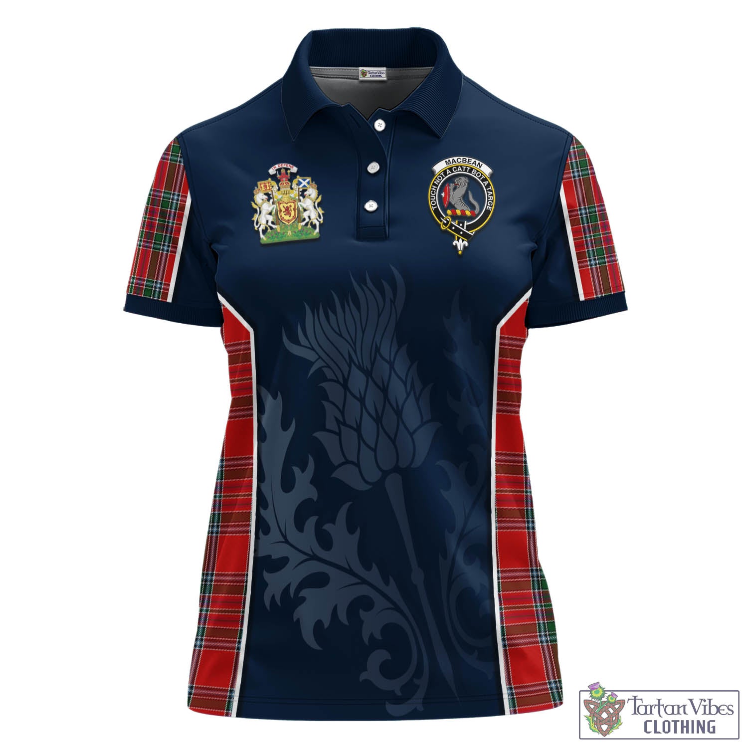 Tartan Vibes Clothing MacBean Tartan Women's Polo Shirt with Family Crest and Scottish Thistle Vibes Sport Style