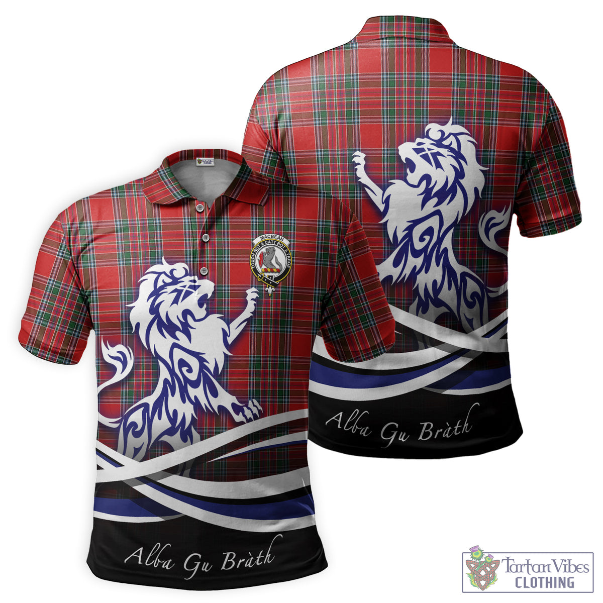 MacBean (MacBain) Tartan Polo Shirt with Alba Gu Brath Regal Lion Emblem - Tartan Vibes Clothing