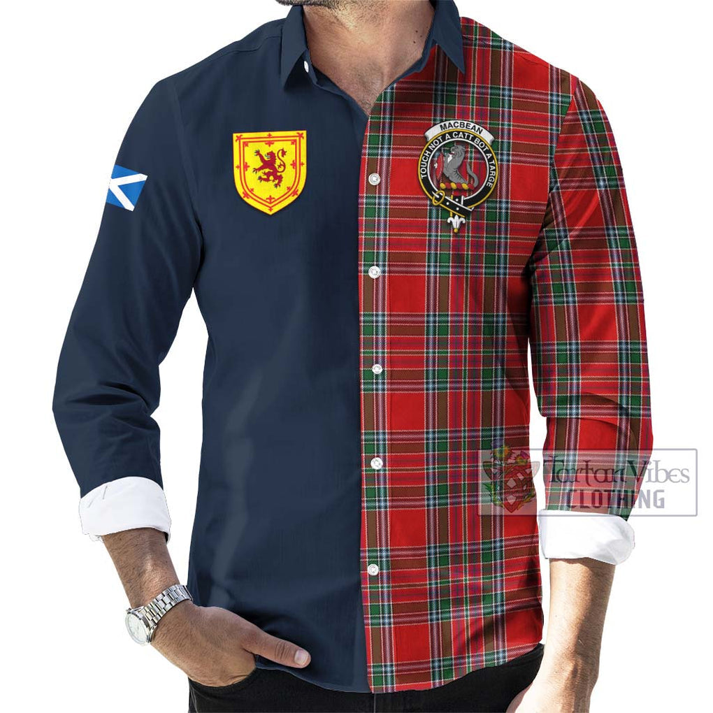 MacBean (MacBain) Tartan Long Sleeve Button Shirt Alba with Scottish Lion Royal Arm Half Style Men's Shirt - Tartan Vibes Clothing