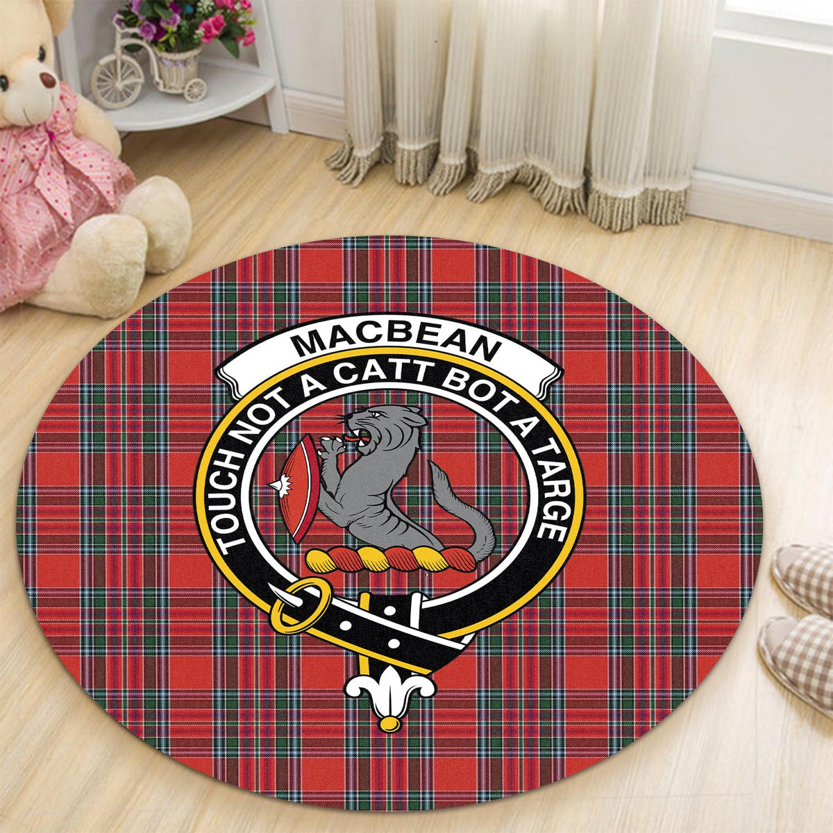 MacBean (MacBain) Tartan Round Rug with Family Crest - Tartan Vibes Clothing