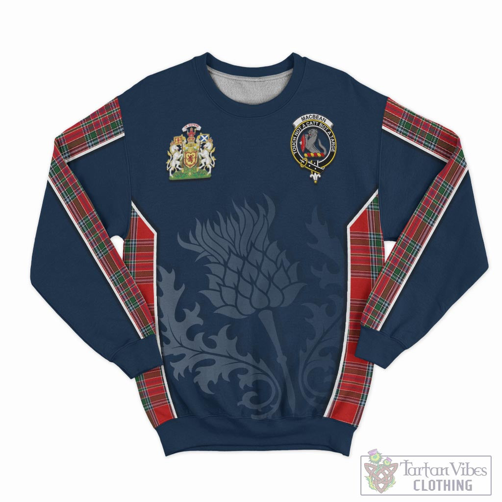 Tartan Vibes Clothing MacBean Tartan Sweatshirt with Family Crest and Scottish Thistle Vibes Sport Style