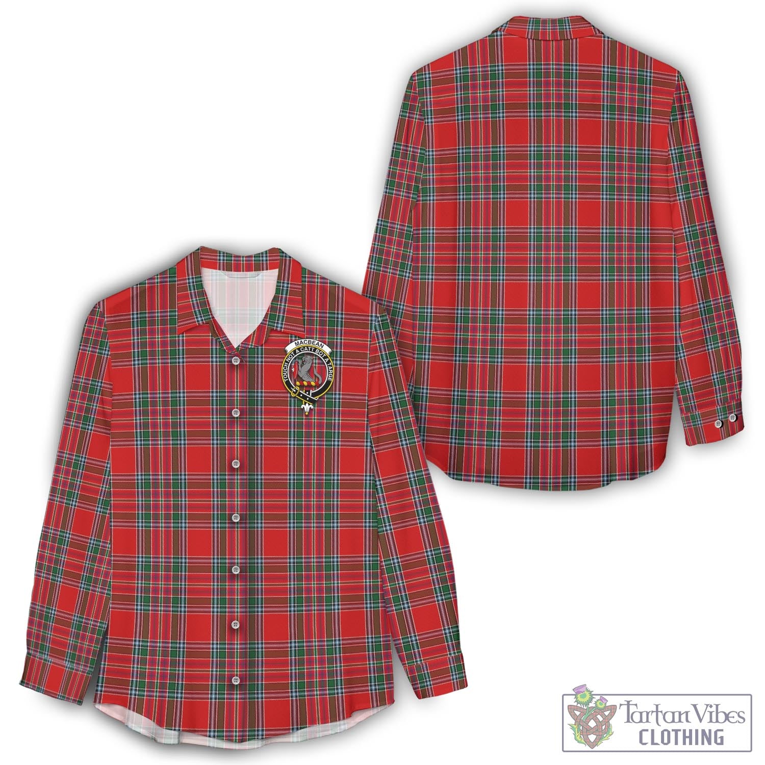 Tartan Vibes Clothing MacBean Tartan Womens Casual Shirt with Family Crest