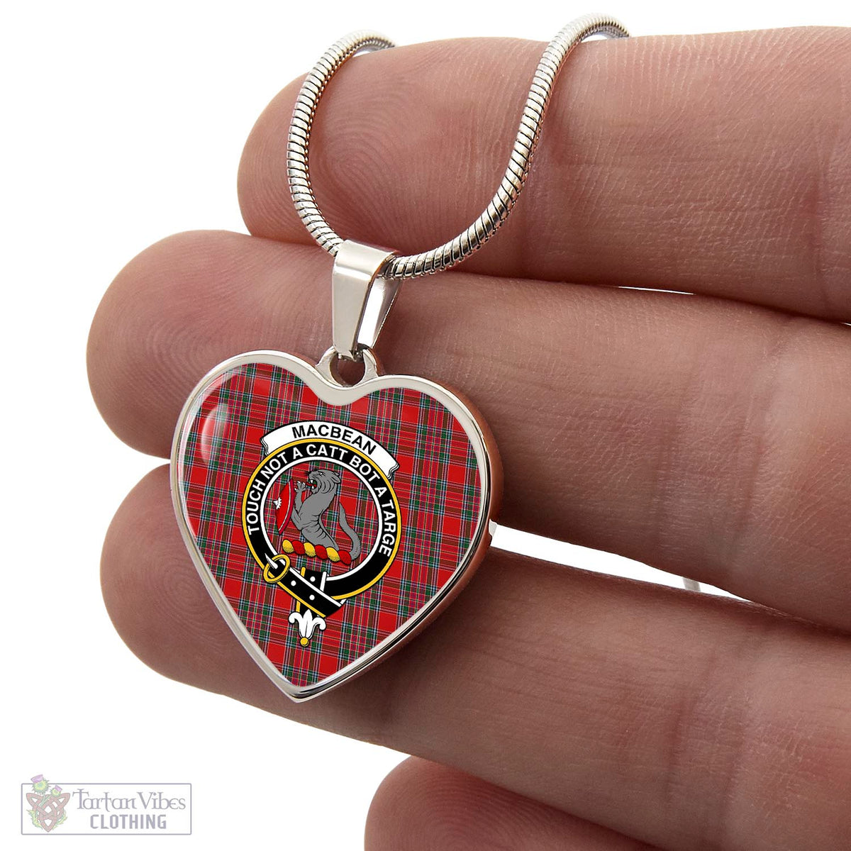MacBean (MacBain) Tartan Heart Necklace with Family Crest - Tartan Vibes Clothing