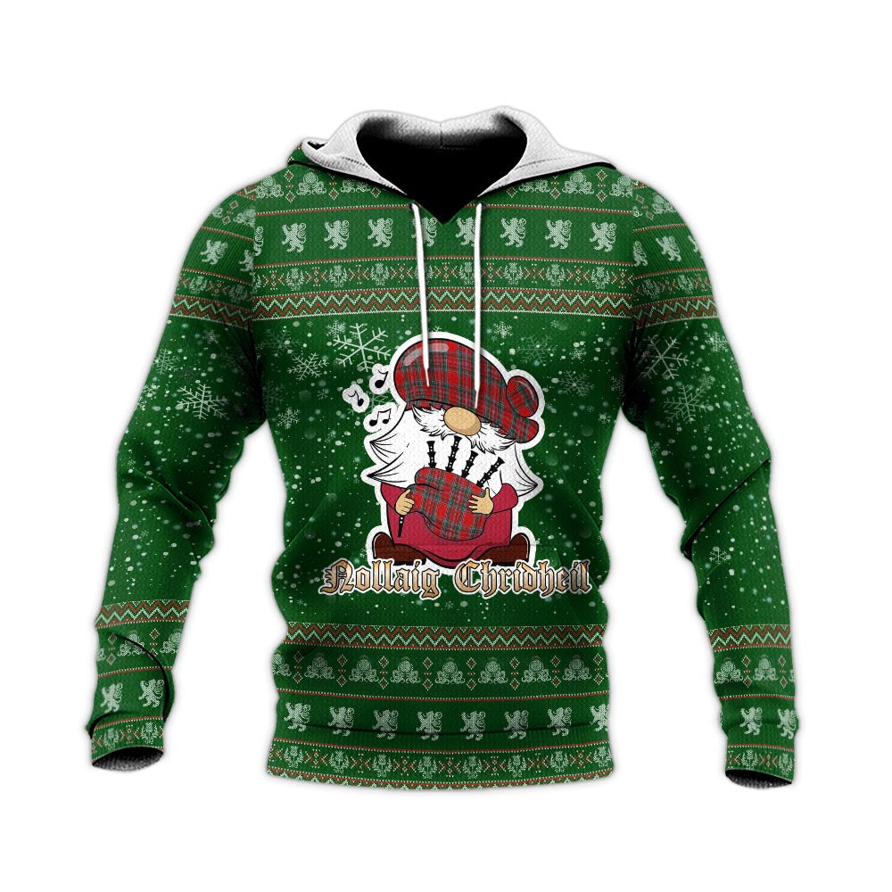 MacBean Clan Christmas Knitted Hoodie with Funny Gnome Playing Bagpipes - Tartanvibesclothing