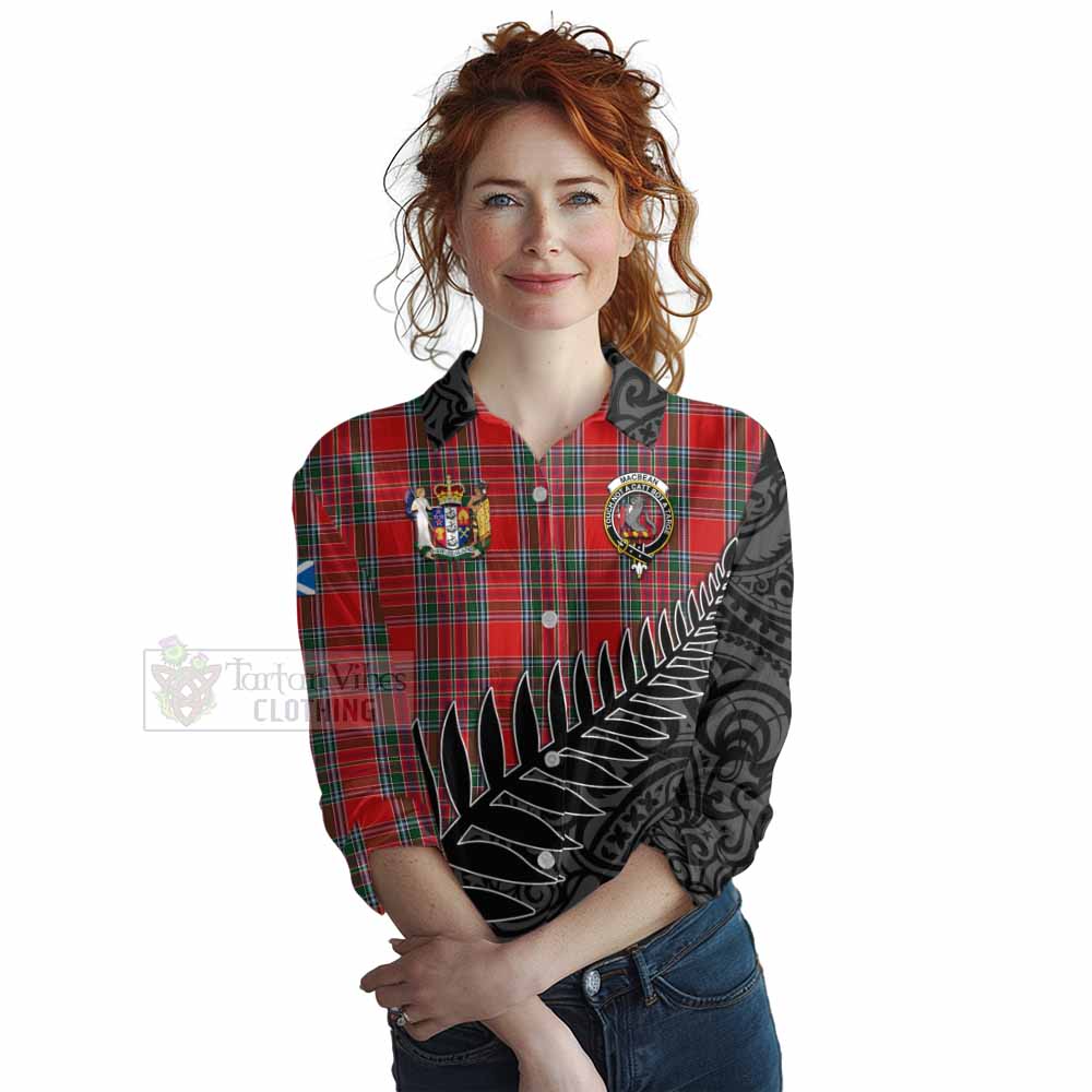 Tartan Vibes Clothing MacBean (MacBain) Crest Tartan Women's Casual Shirt with New Zealand Silver Fern Half Style