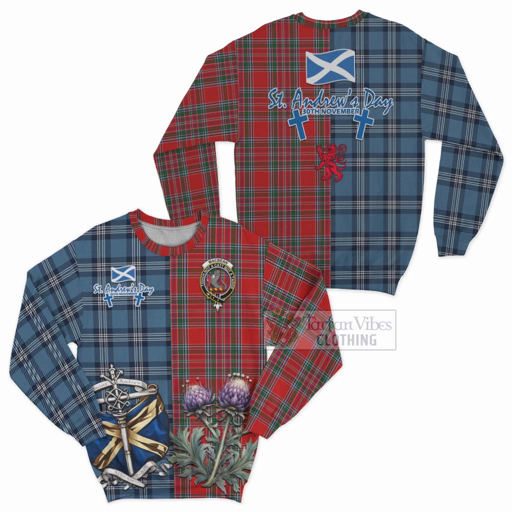 MacBean (MacBain) Tartan Sweatshirt Happy St. Andrew's Day Half Tartan Style Unisex - Tartan Vibes Clothing