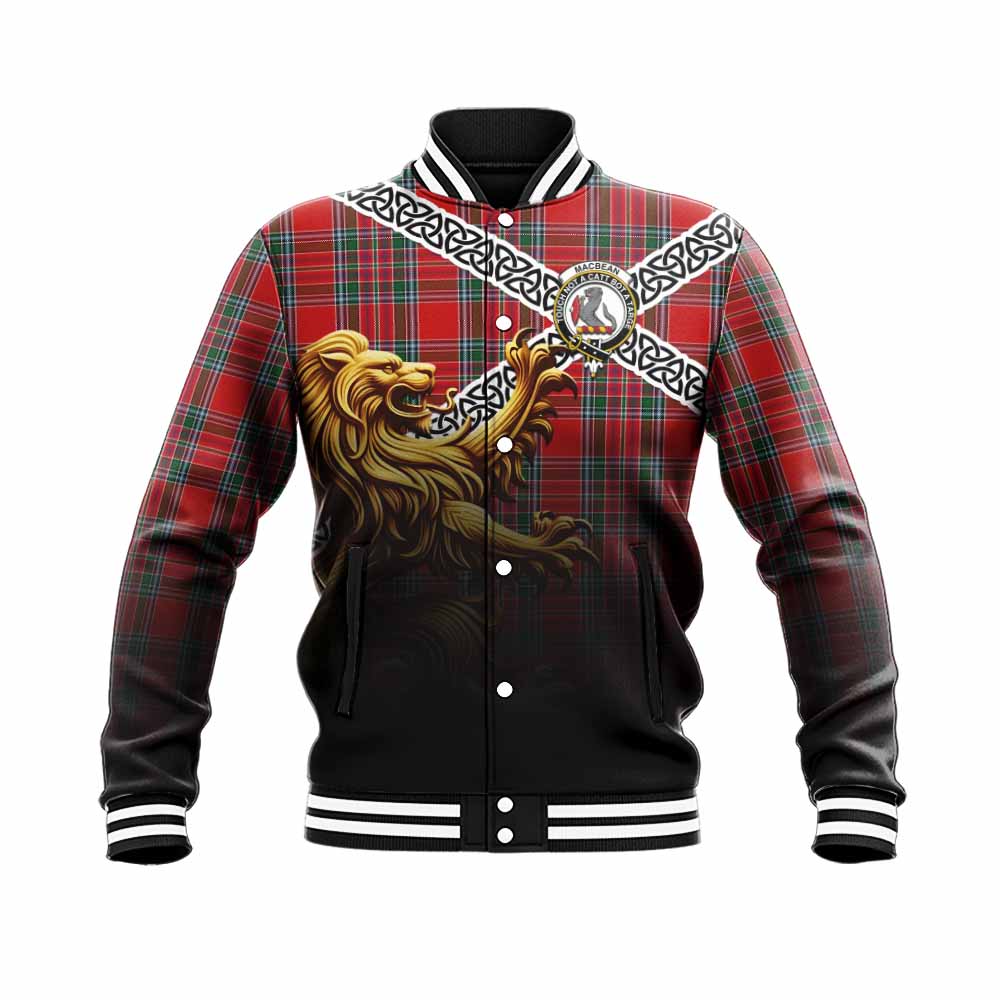 MacBean (MacBain) Crest Tartan Baseball Jacket with Golden Lion Emblem Celtic Style Unisex - Tartan Vibes Clothing