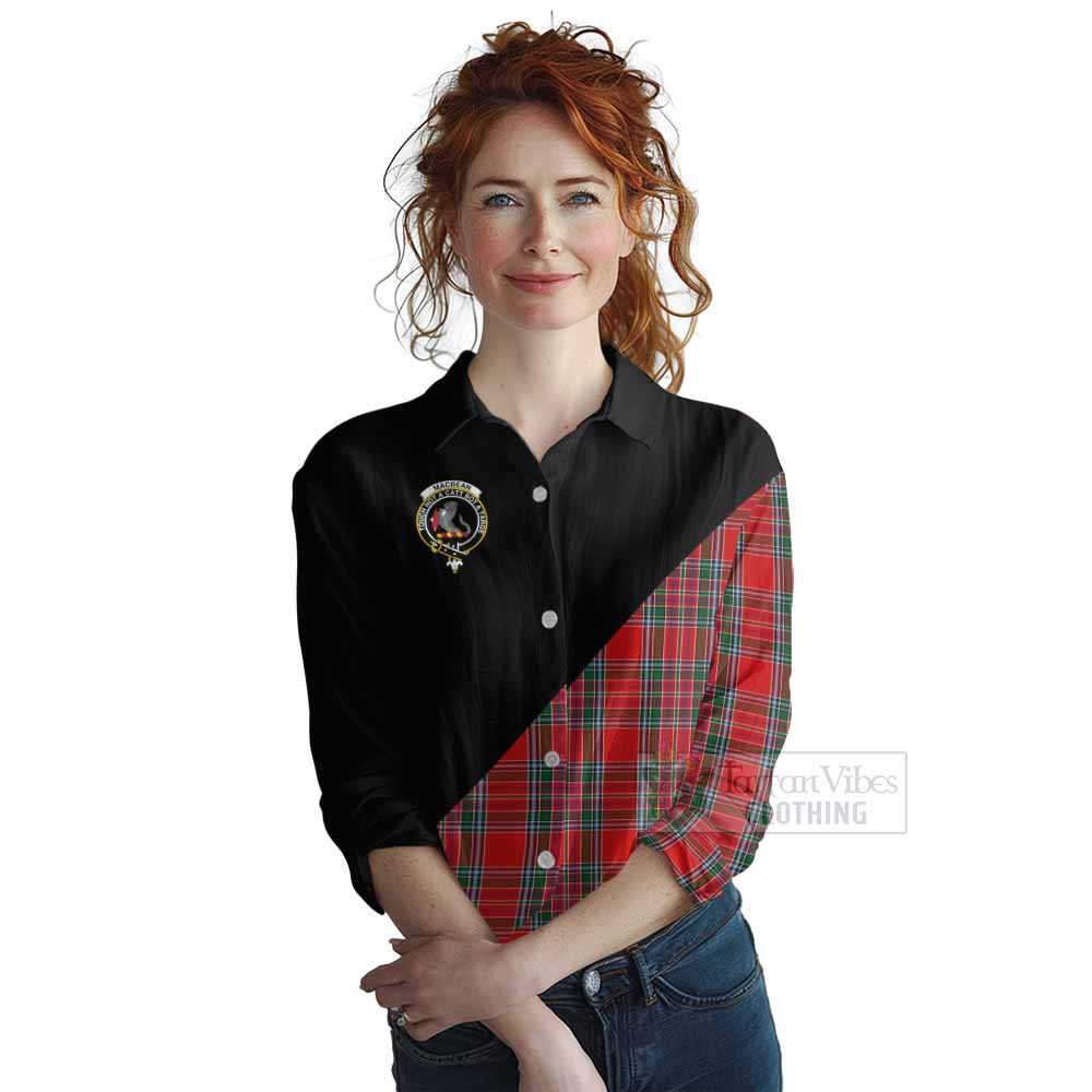 Tartan Vibes Clothing MacBean (MacBain) Tartan Women's Casual Shirt with Family Crest and Military Logo Style