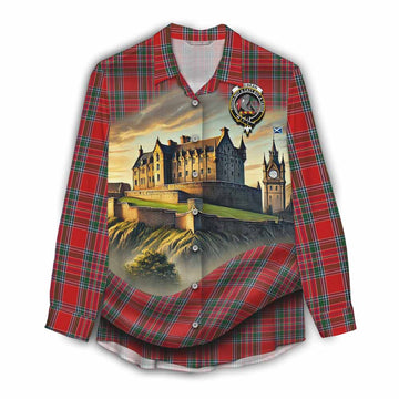 MacBean (MacBain) Tartan Family Crest Women's Casual Shirt with Scottish Ancient Castle Style Female - Tartan Vibes Clothing