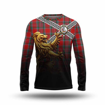 MacBean (MacBain) Crest Tartan Long Sleeve T-Shirt with Golden Lion Emblem Celtic Style Unisex - Tartan Vibes Clothing
