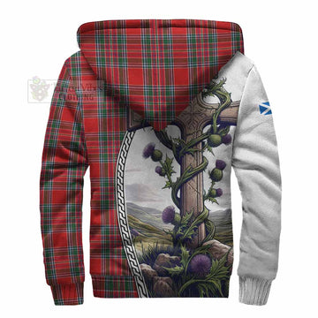 MacBean (MacBain) Tartan Sherpa Hoodie with Family Crest and St. Andrew's Cross Accented by Thistle Vines - Tartan Vibes Clothing