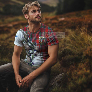 MacBean (MacBain) Tartan T-Shirt with Family Crest and St. Andrew's Cross Accented by Thistle Vines - Tartan Vibes Clothing