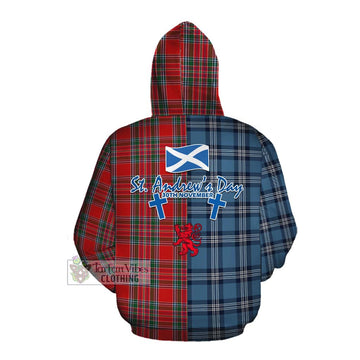MacBean (MacBain) Tartan Cotton Hoodie Happy St. Andrew's Day Half Tartan Style Pullover Hoodie - Tartan Vibes Clothing