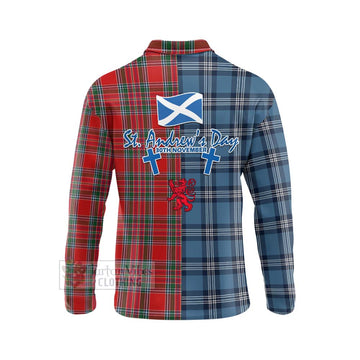 MacBean (MacBain) Tartan Long Sleeve Polo Shirt Happy St. Andrew's Day Half Tartan Style - Tartan Vibes Clothing