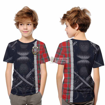 MacBean (MacBain) Tartan Kid T-Shirt with Family Crest Cross Sword Thistle Celtic Vibes - Tartan Vibes Clothing