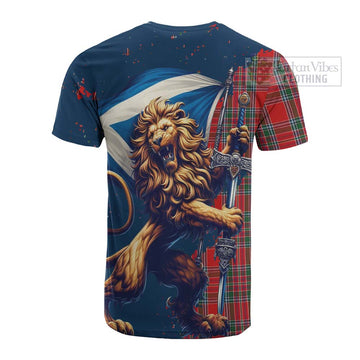 MacBean (MacBain) Tartan Family Crest Cotton T-shirt with Scottish Majestic Lion - Tartan Vibes Clothing