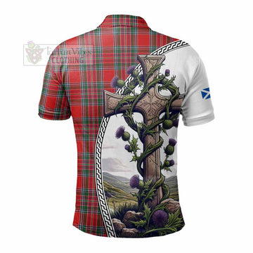 MacBean (MacBain) Tartan Polo Shirt with Family Crest and St. Andrew's Cross Accented by Thistle Vines - Tartan Vibes Clothing