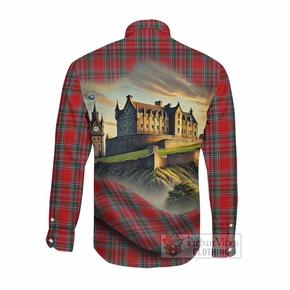 MacBean (MacBain) Tartan Family Crest Long Sleeve Button Shirt with Scottish Ancient Castle Style Men's Shirt - Tartan Vibes Clothing