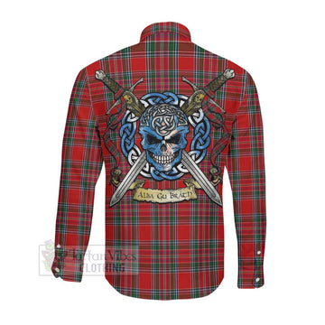 MacBean (MacBain) Tartan Long Sleeve Button Shirt with Family Crest Celtic Skull Style Men's Shirt - Tartan Vibes Clothing