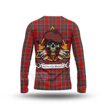 MacBean (MacBain) Tartan Long Sleeve T-Shirt with Family Crest and Bearded Skull Holding Bottles of Whiskey - Tartan Vibes Clothing