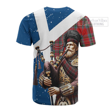 MacBean (MacBain) Tartan Cotton T-shirt with Family Crest Scottish Bagpiper Vibes - Tartan Vibes Clothing