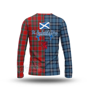 MacBean (MacBain) Tartan Long Sleeve T-Shirt Happy St. Andrew's Day Half Tartan Style - Tartan Vibes Clothing