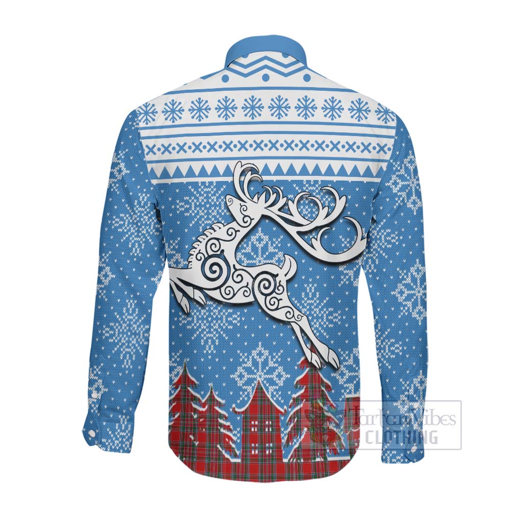 MacBean (MacBain) Clan Christmas Long Sleeve Button Shirt Celtic Reindeer Style Men's Shirt - Tartan Vibes Clothing