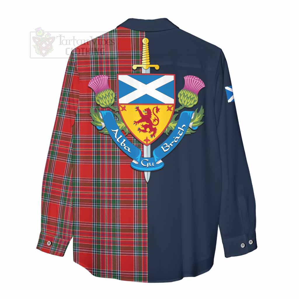 Tartan Vibes Clothing MacBean (MacBain) Tartan Women's Casual Shirt Alba with Scottish Lion Royal Arm Half Style