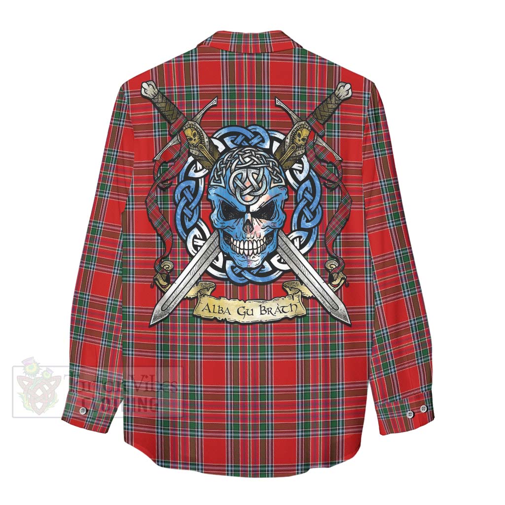 Tartan Vibes Clothing MacBean (MacBain) Tartan Women's Casual Shirt with Family Crest Celtic Skull Style