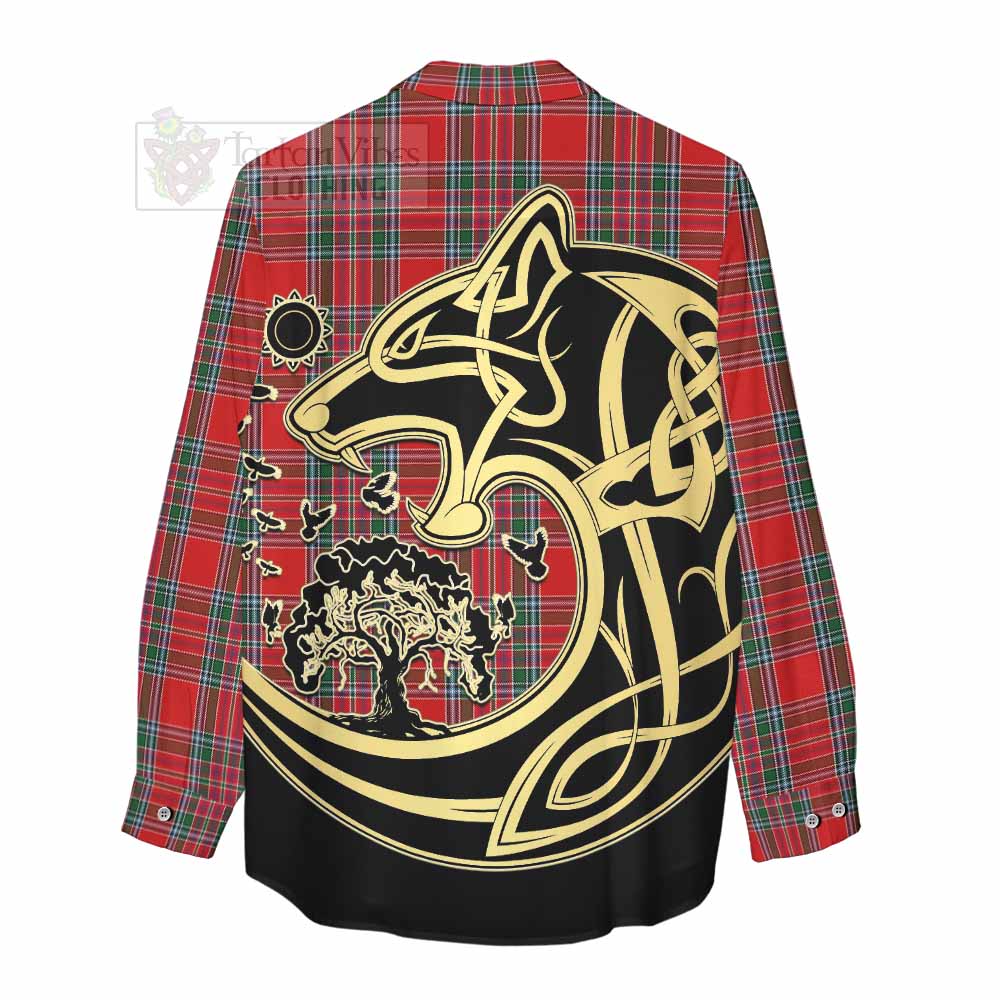 Tartan Vibes Clothing MacBean (MacBain) Tartan Women's Casual Shirt with Family Crest Celtic Wolf Style