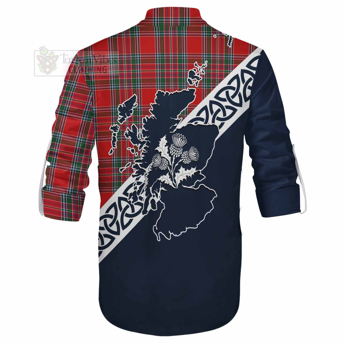 MacBean (MacBain) Tartan Ghillie Kilt Shirt Featuring Thistle and Scotland Map - Tartan Vibes Clothing