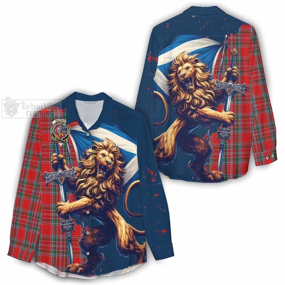 Tartan Vibes Clothing MacBean (MacBain) Tartan Family Crest Women's Casual Shirt with Scottish Majestic Lion