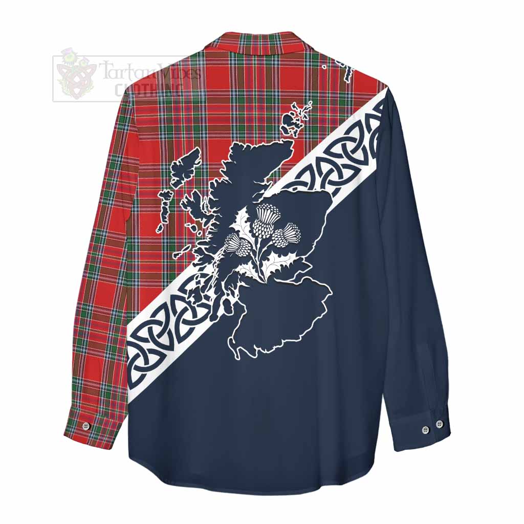 Tartan Vibes Clothing MacBean (MacBain) Tartan Women's Casual Shirt Featuring Thistle and Scotland Map