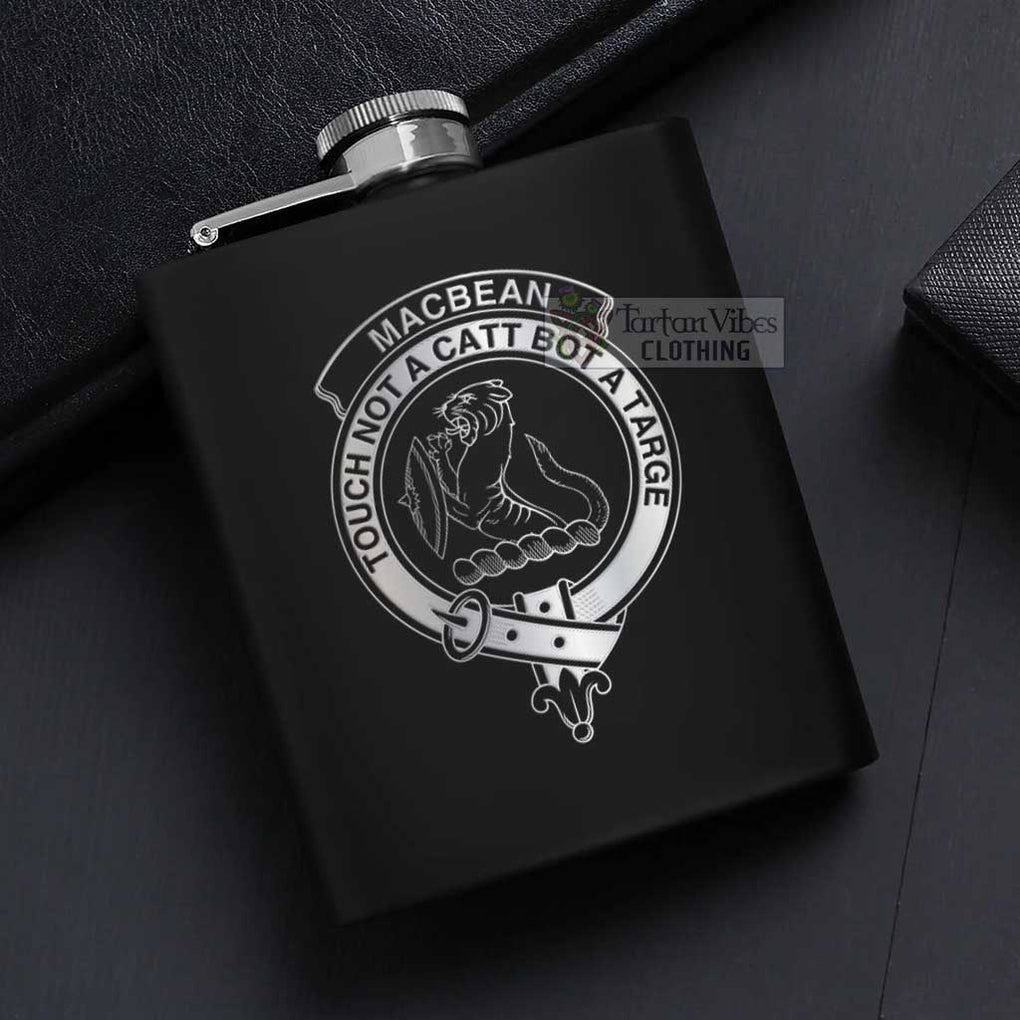 MacBean (MacBain) Crest Hip Flask Set 7oz Black Stainless Steel with A Gift Box - 2D-tartanvibesclothing