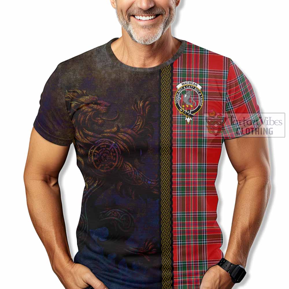 MacBean (MacBain) Tartan Family Crest T-Shirt Alba Gu Brath Be Brave Lion Ancient Style - Tartan Vibes Clothing