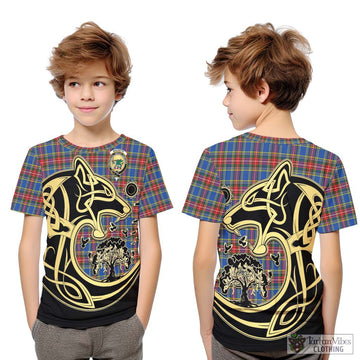 MacBeth (McBeth) Tartan Kid T-Shirt with Family Crest Celtic Wolf Style