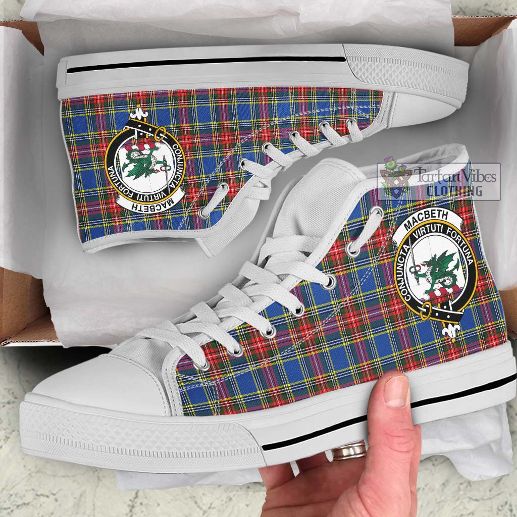 MacBeth (McBeth) Tartan High Top Shoes with Family Crest Kid High Top - White Sole - Tartan Vibes Clothing