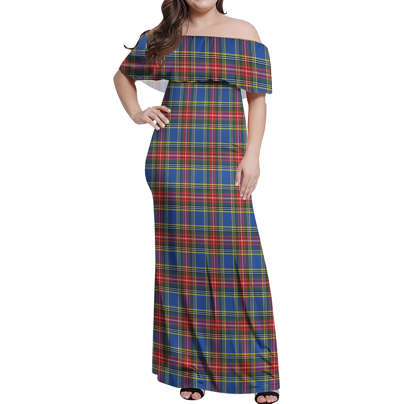 MacBeth Tartan Off Shoulder Long Dress Women's Dress - Tartanvibesclothing