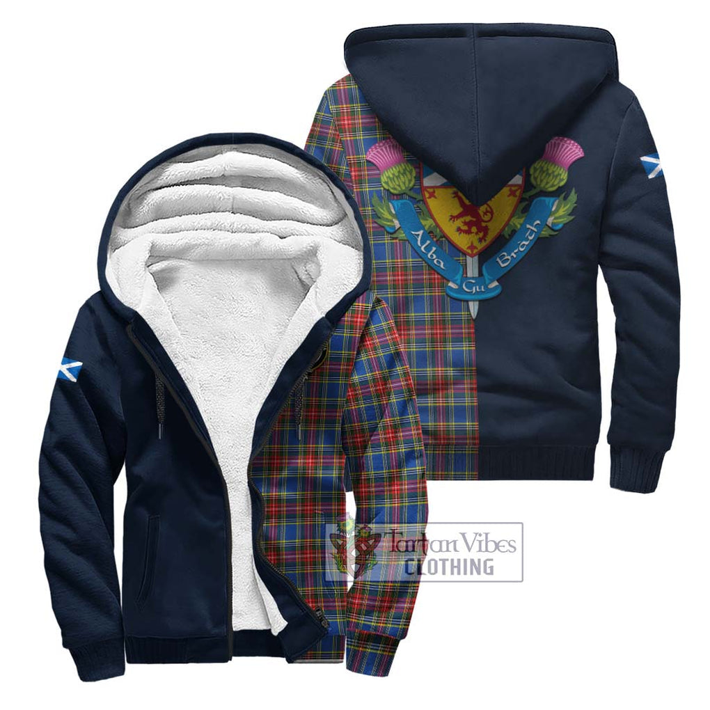 Tartan Vibes Clothing MacBeth Tartan Sherpa Hoodie with Scottish Lion Royal Arm Half Style